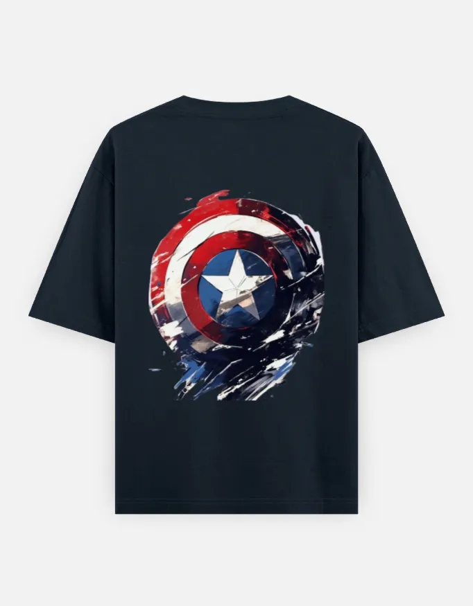 Oversized T Shirt with Captain America (XS, Black)